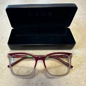 Brand New LA084 Glasses L.A.M.B. Burgundy and Gold Glitter